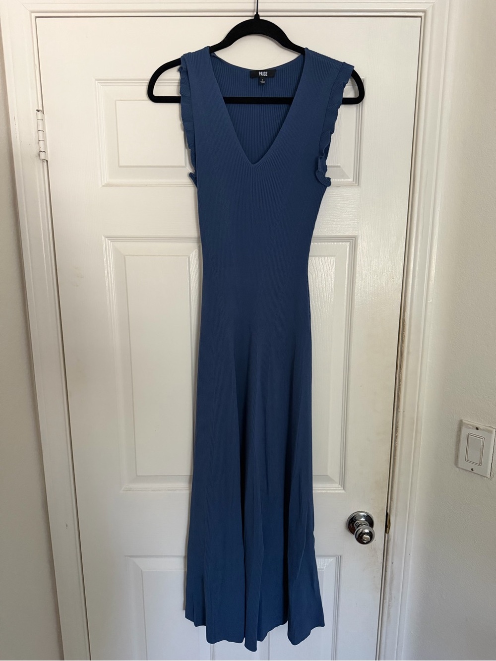 PAIGE Slate Blue Ribbed V-Neck Maxi Dress